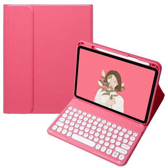 Per OPPO Pad 3 / Pad 2 Custodia in pelle con tastiera Bluetooth color caramella, tasto rotondo con touchpad (rosso)
