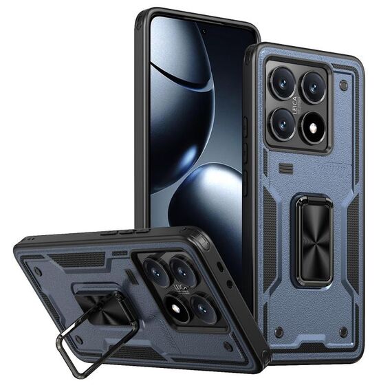 Per Xiaomi 14T Pro Custodia per telefono in TPU ibrido per PC con supporto ad anello (blu navy)
