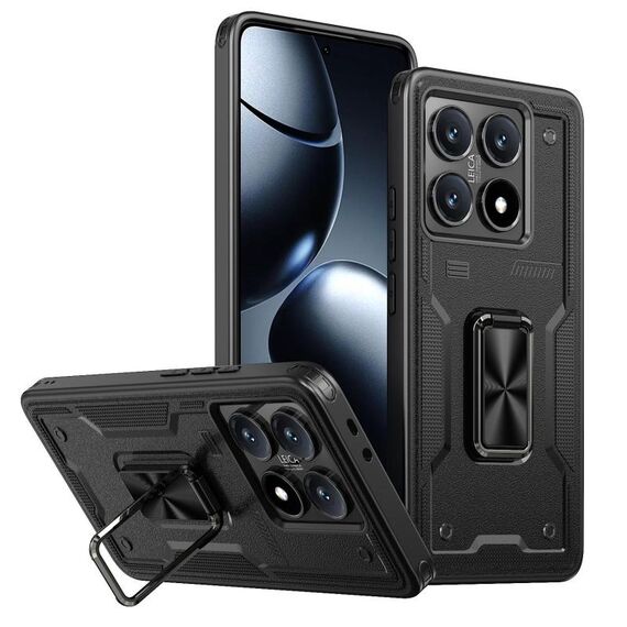 Per Xiaomi 14T Pro Custodia per telefono con supporto ad anello in TPU ibrido per PC (nero)