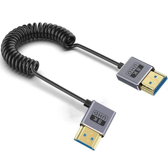Cavo HDMI 2.1 coassiale a spirale da 0,7 m 8K 48 Gbps, porta: curvatura a destra