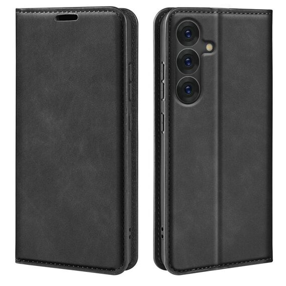 Per Samsung Galaxy S25+ 5G Custodia in pelle con ventosa magnetica Retro-skin (nero)
