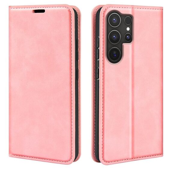 o Custodia in pelle con ventosa magnetica retro-skin per Samsung Galaxy S25 Ultra 5G (rosa)