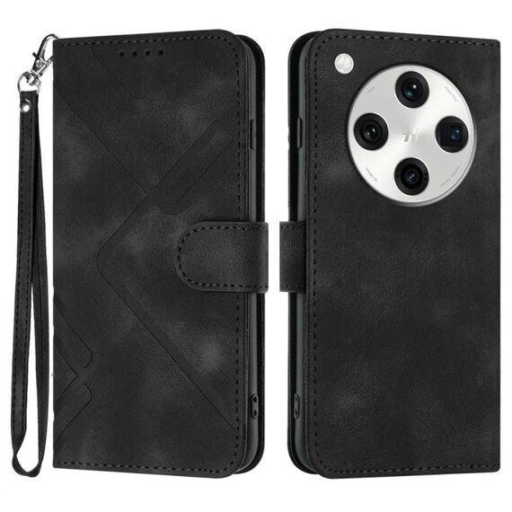 Per OPPO Find X8 Pro Line Pattern Custodia in pelle con motivo Skin Feel (nero)