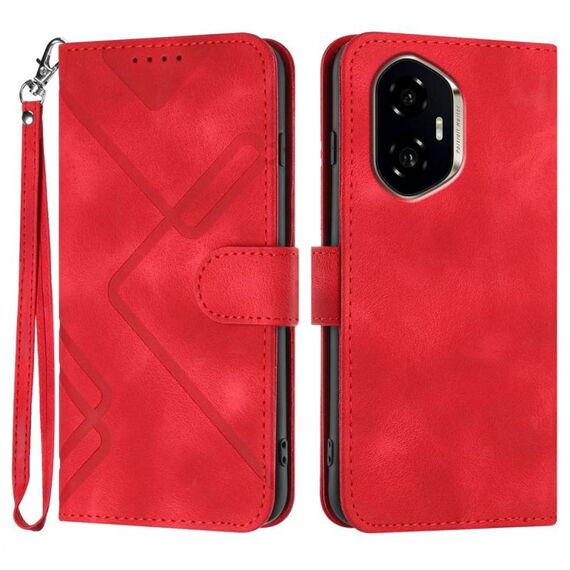 Custodia in pelle con motivo a linee per Honor 300 (rosso)