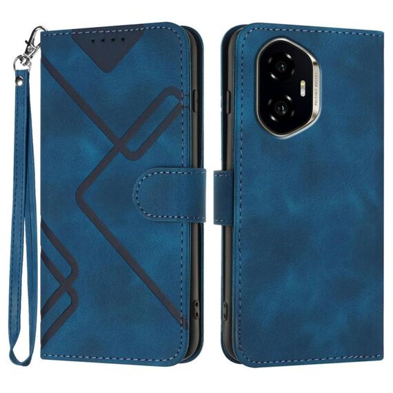 Custodia in pelle con motivo a linee per Honor 300 (blu reale)