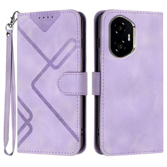 Custodia in pelle con motivo a linee per Honor 300 (viola chiaro)