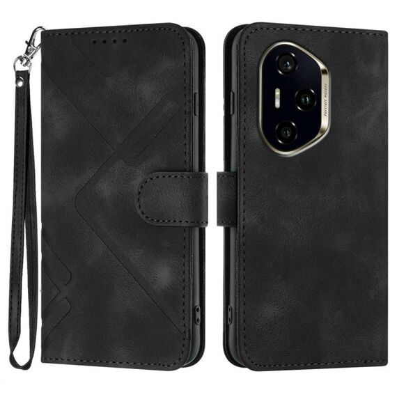 Per Honor 300 Pro / Honor 300 Ultra Line Pattern Custodia in pelle con effetto pelle (nero)