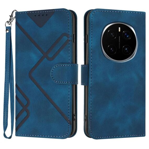 Custodia in pelle con motivo a linee per Honor Magic7 (blu reale)