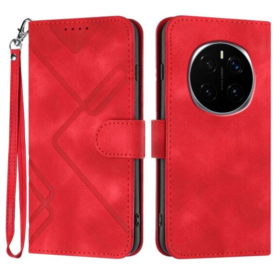 Custodia per telefono in pelle con motivo a linee per Honor Magic7 Pro (rosso)