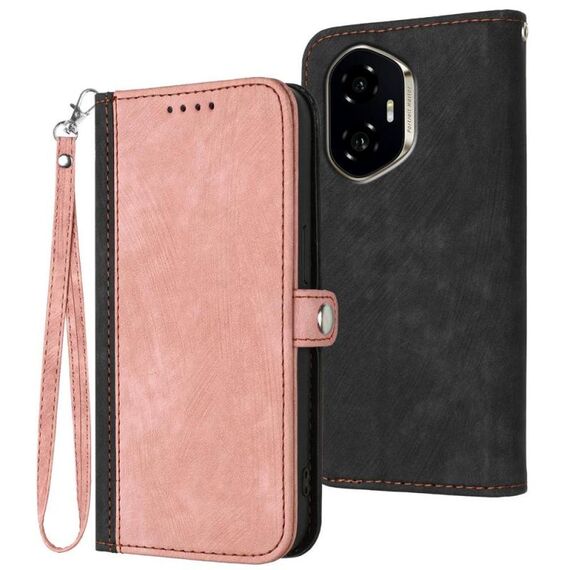 Custodia in pelle con cinturino a doppia piega e fibbia laterale per Honor 300 (rosa)
