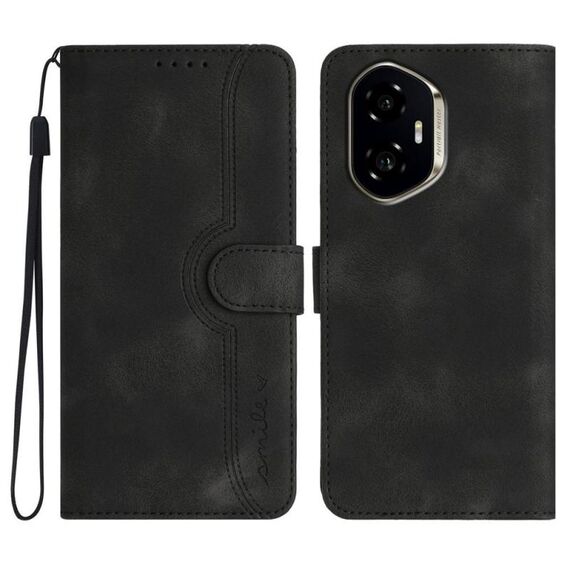 Custodia in pelle con motivo a cuore per Honor 300 (nero)