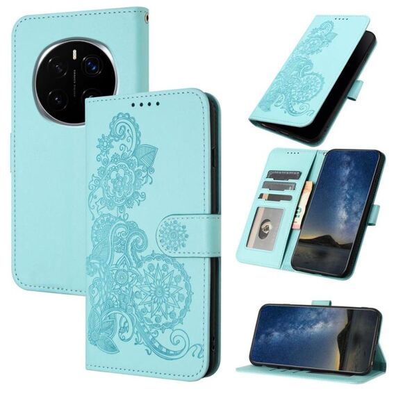 Custodia per telefono in pelle con motivo a fiori di Datura per Honor Magic7 Pro (azzurro chiaro)
