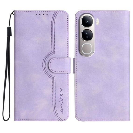 Per vivo Y300 / vivo V40 Lite 4G / 5G IDN Custodia in pelle con motivo a cuore (viola)