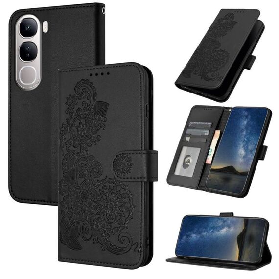 Per vivo Y300 / vivo V40 Lite 4G / 5G IDN Datura Flower Custodia in pelle con stampa flip (nero)