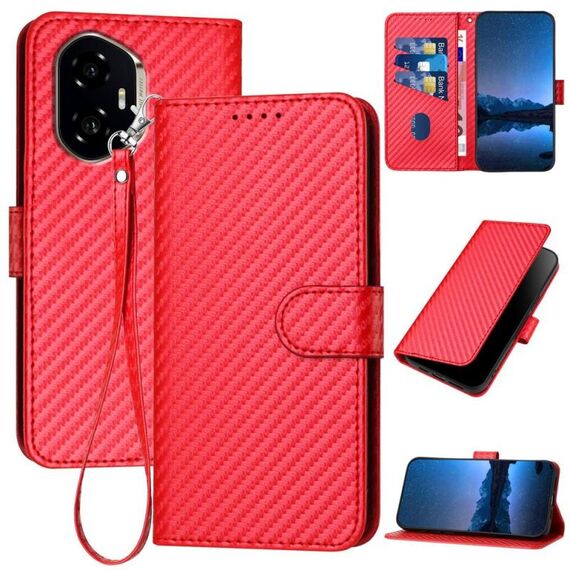 Per Honor 300 YX0070 Custodia in pelle con fibbia in fibra di carbonio e cordino (rosso)