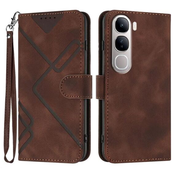 Per vivo Y300 / vivo V40 Lite 4G / 5G IDN Line Pattern Custodia in pelle con motivo a pelle (caffè)