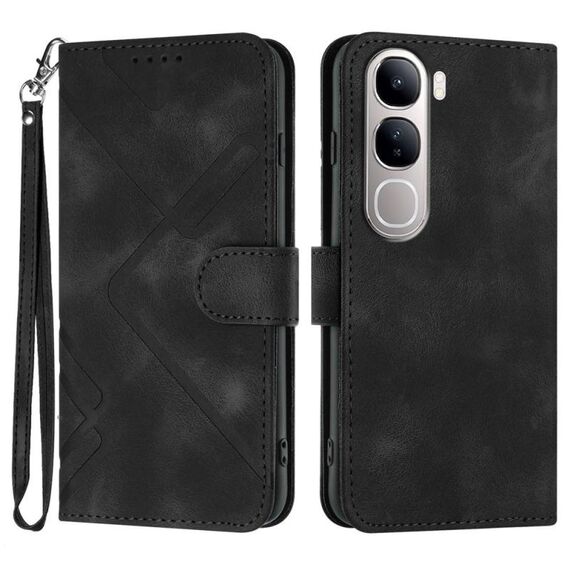 Per vivo Y300 / vivo V40 Lite 4G / 5G IDN Line Pattern Custodia in pelle con motivo a pelle (nero)
