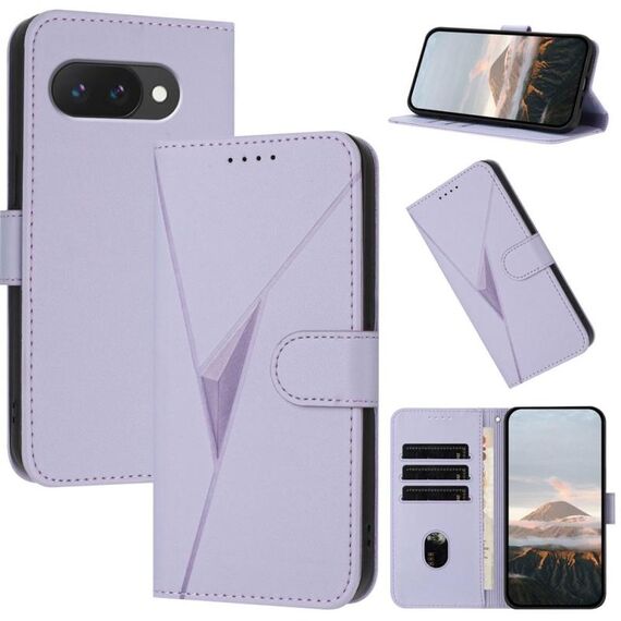 Per Google Pixel 9a Custodia per telefono in pelle con fibbia a motivo triangolare (viola chiaro)