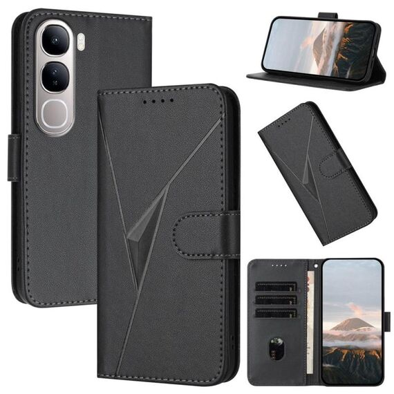 Per vivo Y300 / V40 Lite 4G / 5G IDN Custodia in pelle con fibbia a motivo triangolare (nero)