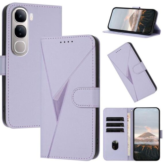 Per vivo Y300 / V40 Lite 4G / 5G IDN Custodia in pelle con fibbia a motivo triangolare (viola chiaro)