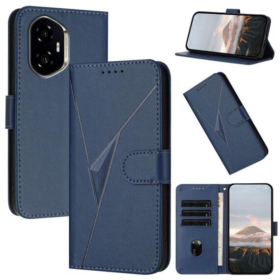 Custodia per telefono in pelle con fibbia a motivo triangolare per Honor 300 (blu reale)