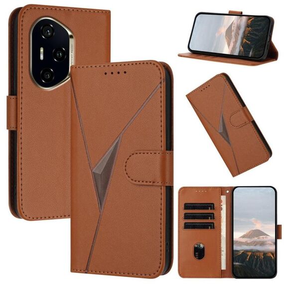 Per Honor 300 Pro / Honor 300 Ultra Custodia in pelle con fibbia a motivo triangolare (marrone)