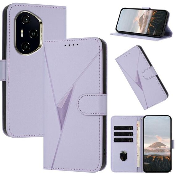 Per Honor 300 Pro / Honor 300 Ultra Custodia in pelle con fibbia a motivo triangolare (viola chiaro)