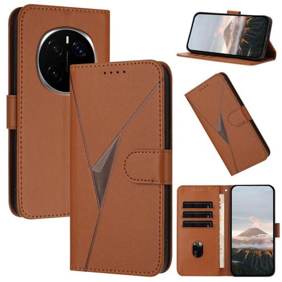 Custodia per telefono in pelle con fibbia a forma di triangolo per Honor Magic7 Pro (marrone)
