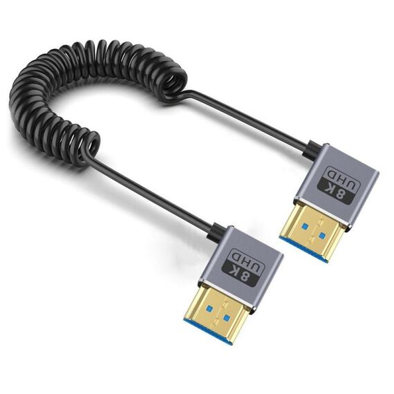 Cavo HDMI 2.1 coassiale a spirale da 0,7 m 8K 48 Gbps, porta: gomito destro-destro