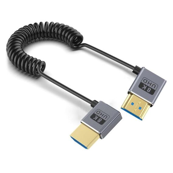 Cavo HDMI 2.1 coassiale a spirale da 0,7 m 8K 48 Gbps, porta: gomito destro-sinistro