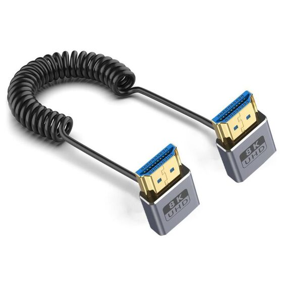 Cavo HDMI 2.1 coassiale a spirale da 0,7 m 8K 48 Gbps, porta: dal basso al gomito verso il basso