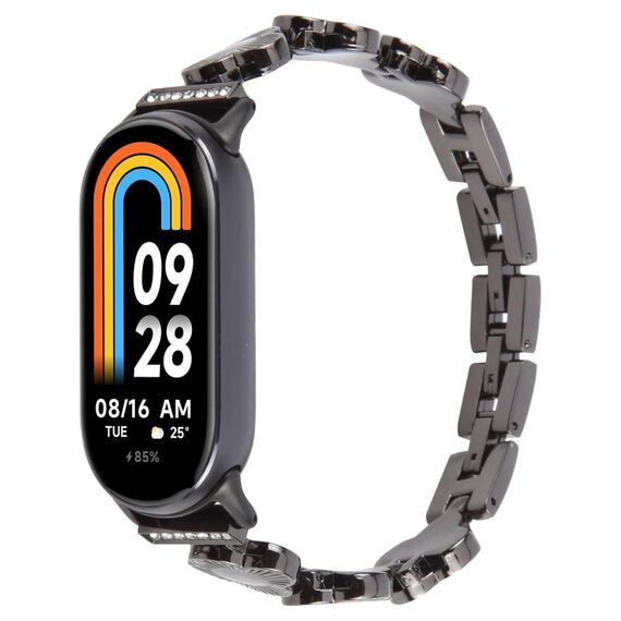 Per Xiaomi Smart Band 9/8 Braccialetto con diamanti a quattro petali in metallo (nero)