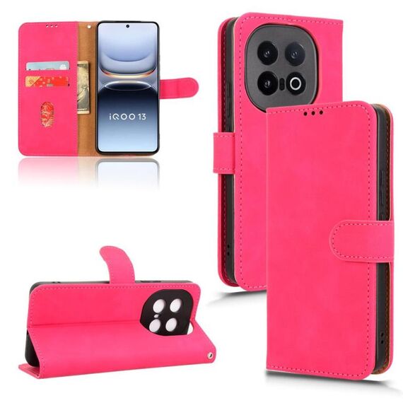 Per vivo iQOO 13 Custodia in pelle magnetica con chiusura magnetica Skin Feel (rosso rosa)