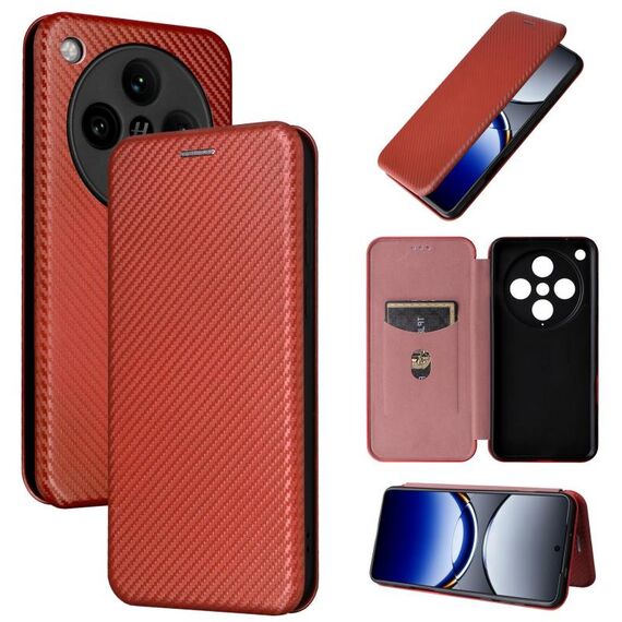 Per OPPO Find X8 Pro Custodia in pelle con texture in fibra di carbonio (marrone)