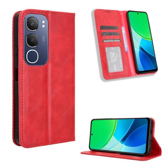 Per vivo Y19s 4G Custodia per telefono in pelle con fibbia magnetica e texture retrò (rosso)