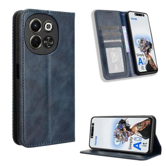 Per Tecno Pova 6 Neo 5G / Spark 30 5G Custodia per telefono in pelle con fibbia magnetica e texture retrò (blu)