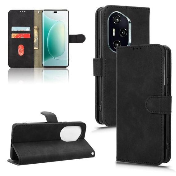 Custodia per telefono in pelle magnetica con chiusura magnetica per Honor 300 Pro (nera)
