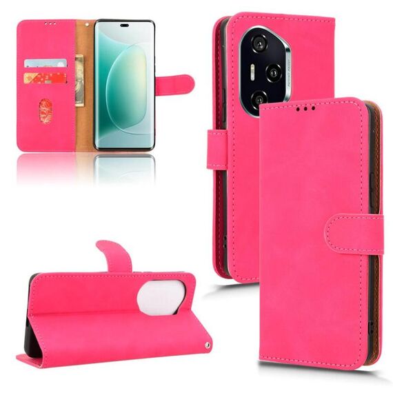 Custodia in pelle magnetica con chiusura magnetica per Honor 300 Pro (rosso rosa)