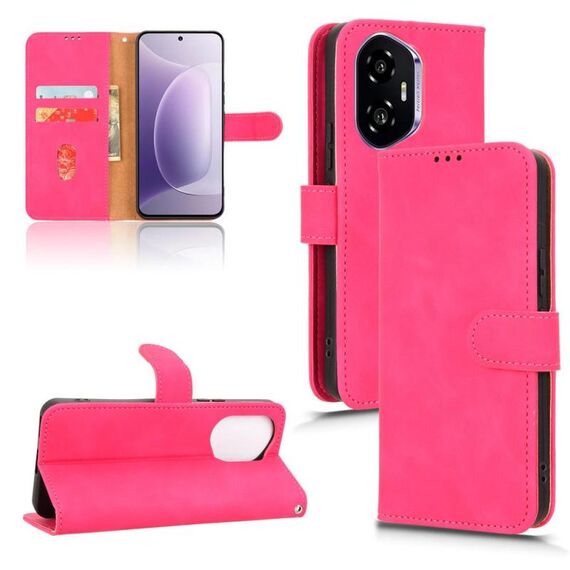 Custodia in pelle magnetica con chiusura a scatto per Honor 300 Skin Feel (rosso rosa)