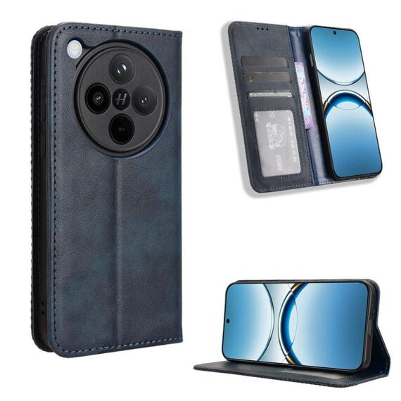 Per OPPO Find X8 Custodia per telefono in pelle con fibbia magnetica e texture retrò (blu)