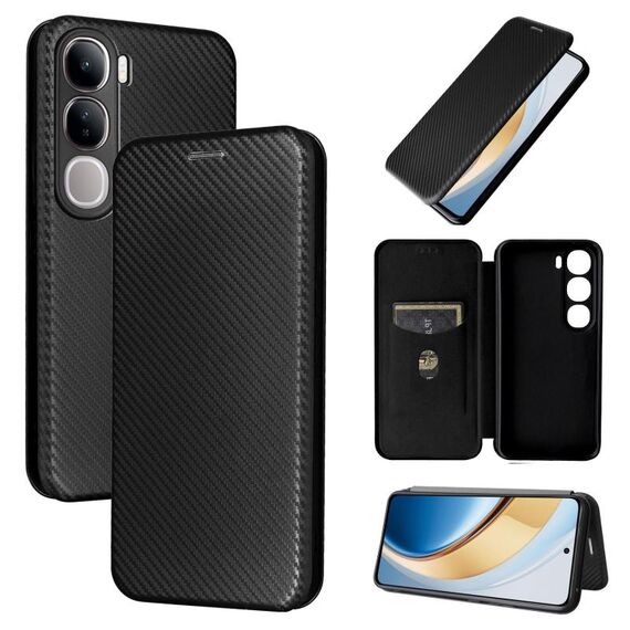 Per vivo V30e / V40 Lite 5G Custodia per telefono in pelle con texture in fibra di carbonio (nero)