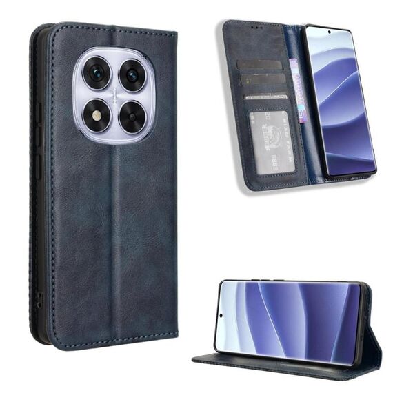 Per Redmi Note 14 Pro+ 5G Custodia per telefono in pelle con fibbia magnetica e texture retrò (blu)