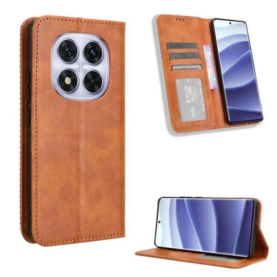 Per Redmi Note 14 Pro+ 5G Custodia per telefono in pelle con fibbia magnetica e texture retrò (marrone)
