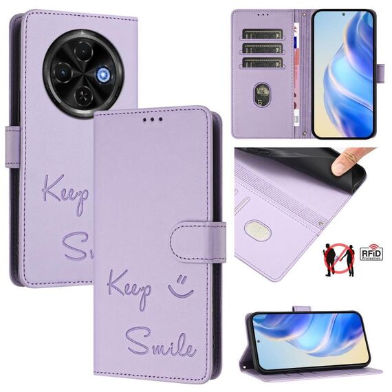 Per Tecno Spark 30C 5G / Pop 9 5G Smile Embossing RFID Custodia in pelle per telefono (viola chiaro)