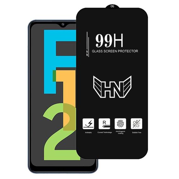 Per Samsung Galaxy F12 Pellicola in vetro temperato a schermo intero con grande arco in alluminio