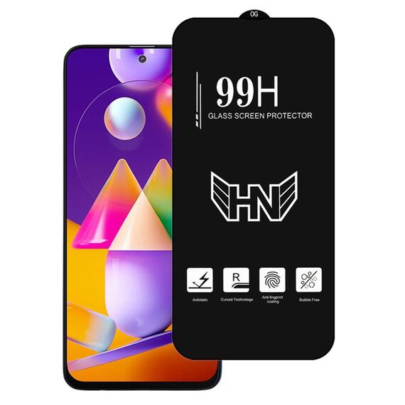 Per Samsung Galaxy M31s Pellicola in vetro temperato a schermo intero con ampio arco in alluminio