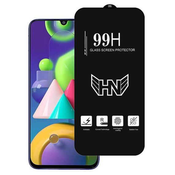 Per Samsung Galaxy M21 Pellicola in vetro temperato a schermo intero con grande arco in alluminio