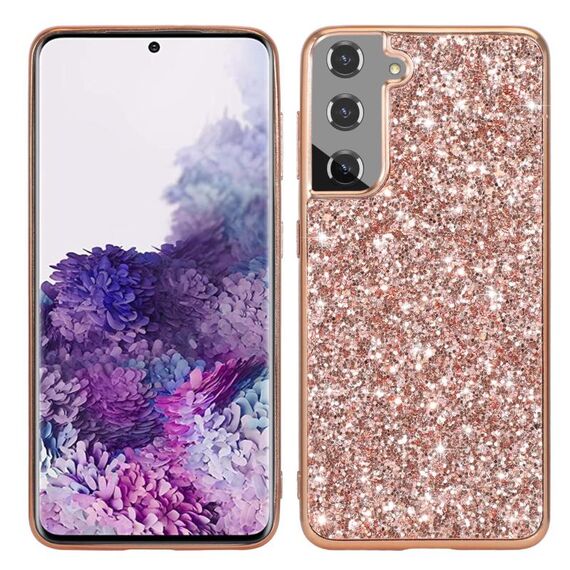 Per Samsung Galaxy S25 5G Custodia per telefono in TPU antiurto con polvere glitterata (oro rosa)