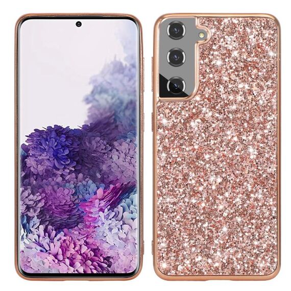 Per Samsung Galaxy S25+ 5G Custodia per telefono in TPU antiurto con polvere glitterata (oro rosa)