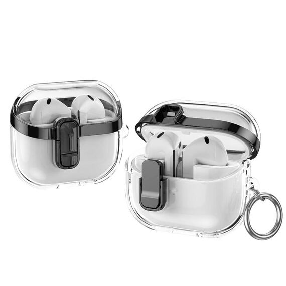 Per Samsung Galaxy Buds3 / 3 Pro Custodia protettiva per auricolari trasparente galvanica con blocco di sicurezza (nero)